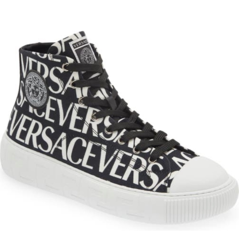 Mens Versace La Greca Logo Print High Top Sneakers size 7